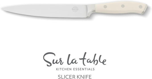 Kitchen Essential Tasting Kitchen German Steel Slicer Knife, 8-Inch Stainless Steel Blade – Professional Kitchen Knife with White Handle and Forged Full Tang