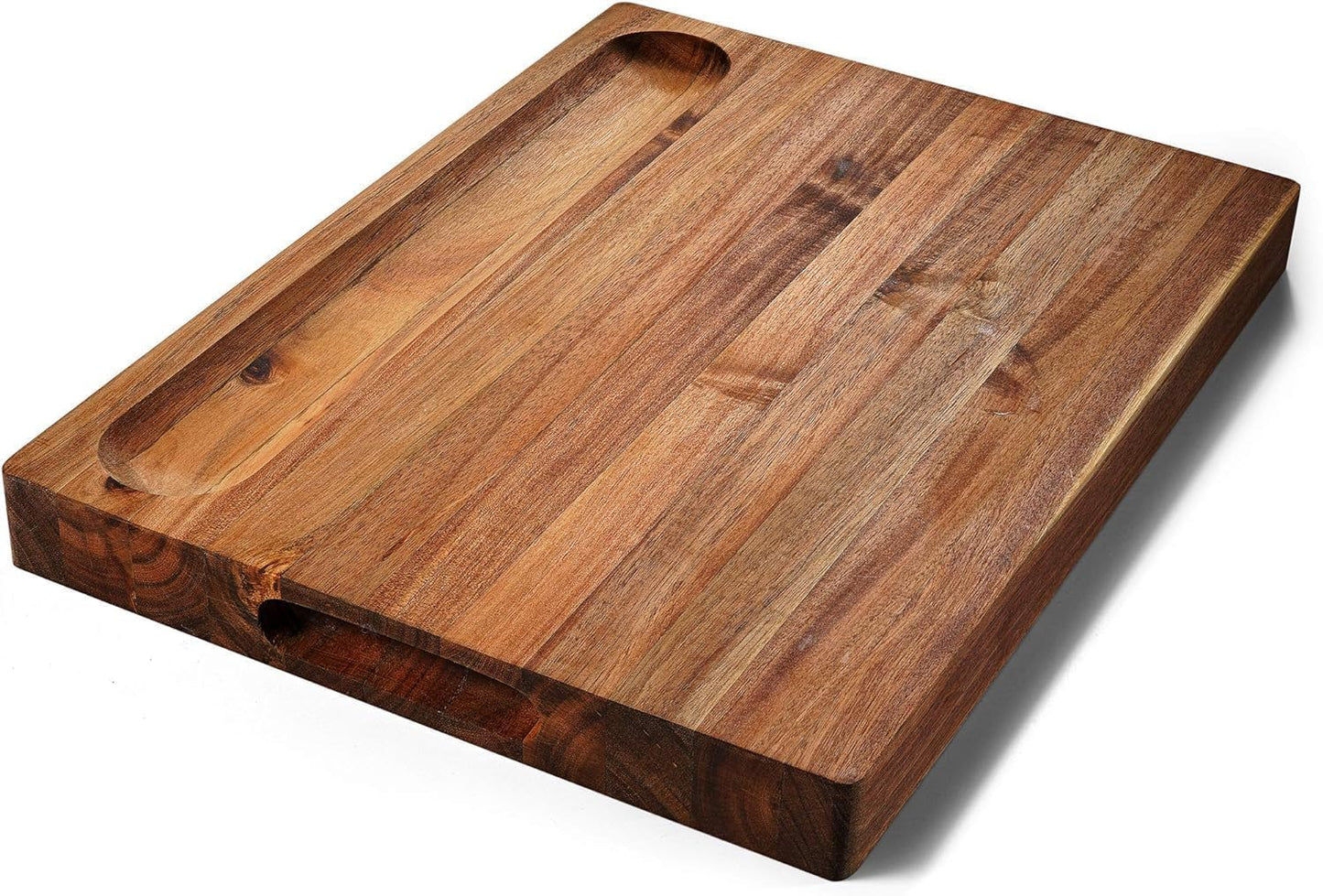 Acacia Wood Cutting Board (17x13x1.5in) and Wooden Butcher Block, Chopping Board - Reversible Multipurpose For Meat, Cheese Board, Vegetables, Bread...with Juice Groove, Cracker Holder & Inner Handles