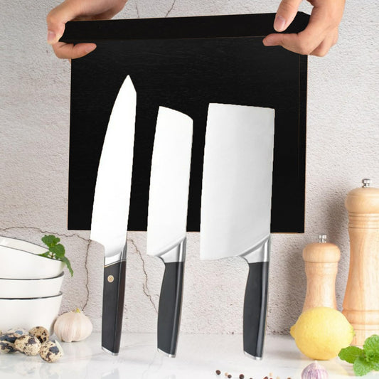 Magnetic Knife Holder - Black Double Sided Acacia Wood Knife Block with Strong Magnets 12x10" | Universal Space-Saving Kitchen Organizer for Knives, Utensils, Tools
