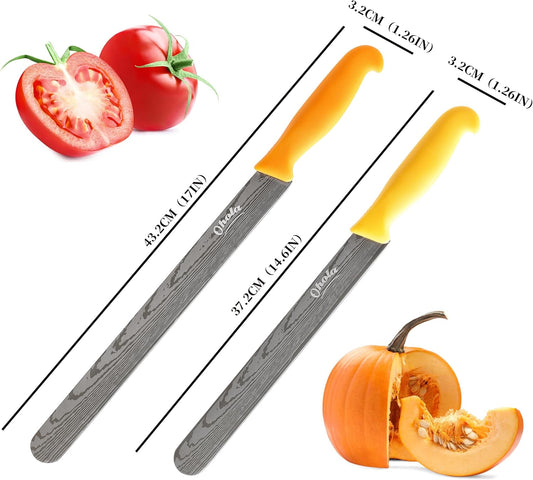 2PCS Brisket Knife, OHOLA 12 inch & 10 inch Carving Meat knife, Premium Stainless Steel Slicing Knife with Plastic Handle, Great for Smoked Brisket, BBQ Meat, Turkey (Orange+Yellow)