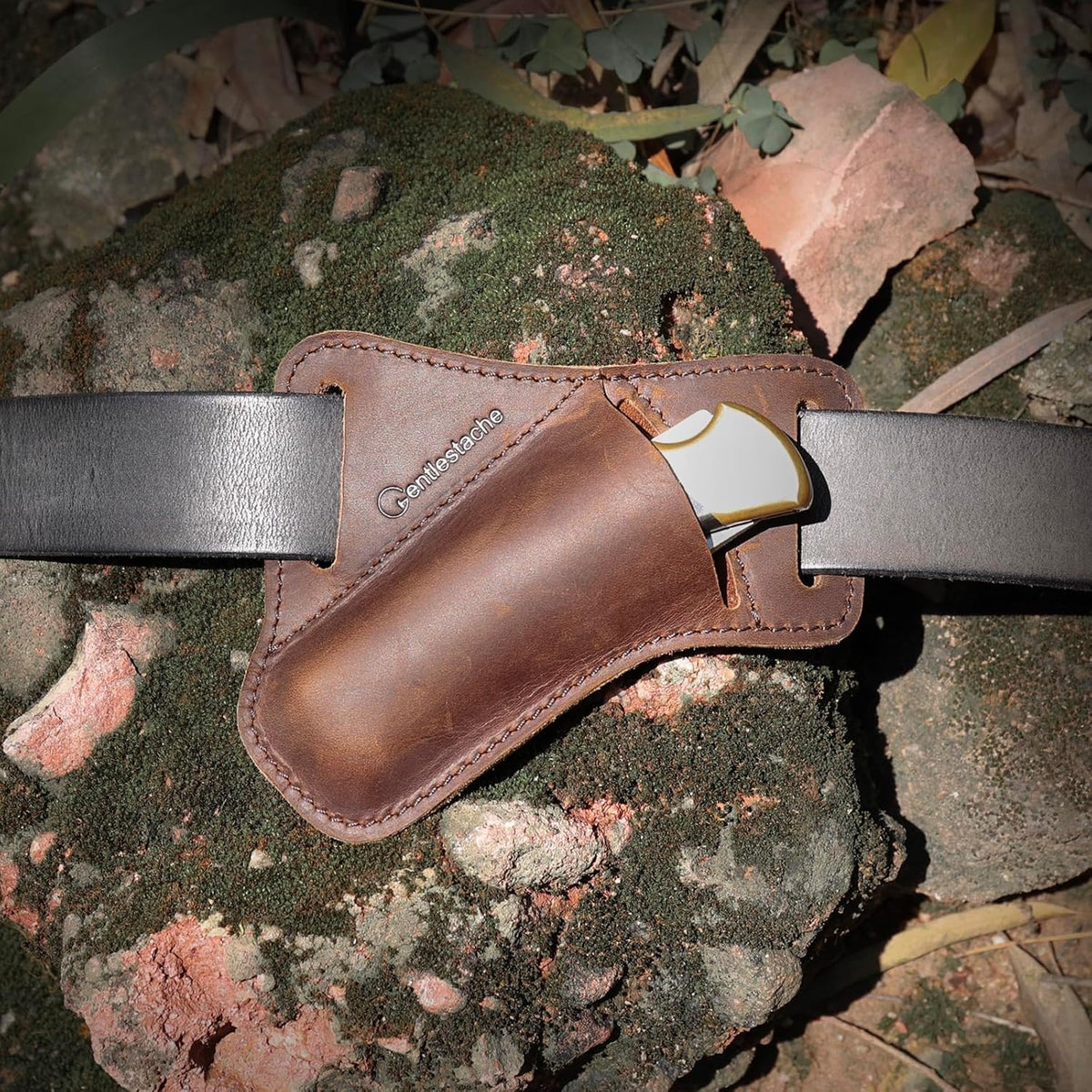 Leather Pocket Folding Knife Sheath for Belt - Cross Draw Pocket Organizer Open Top for 5 inch Folding Knife - Horizontal Carry Multitool Sheath - EDC Belt Organizer, Darkbrown