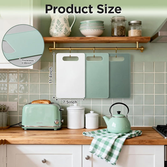 3 Pcs Flexible Small Cutting Boards for Small Kitchen, Thin Plastic Cutting Board Set with Easy Grip Handle, Space Saving Colorful Boards for Apartment, Rv, Meat, Vegetables