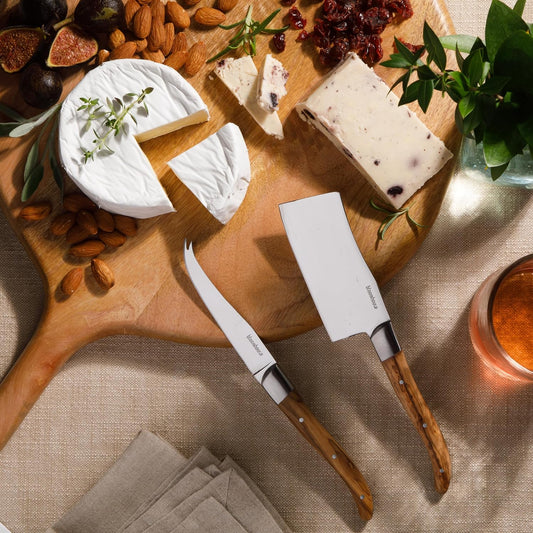 Cheese Knife Set - 2-Piece German Steel Cheese Knives Set with Olive Wood Handles – 2 Time Oprah's Favorite Things Brand- Cheese Knives for Charcuterie, Grazing Boards & Entertaining