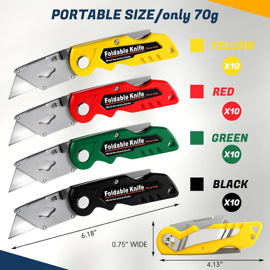 40 Pcs Folding Utility Knives Bulk with 80 Replacement Blades Heavy Duty Box Cutter with Safety Lock Folding Utility Razor Knives Retractable Mechanism Paper Cutter, Multicolor