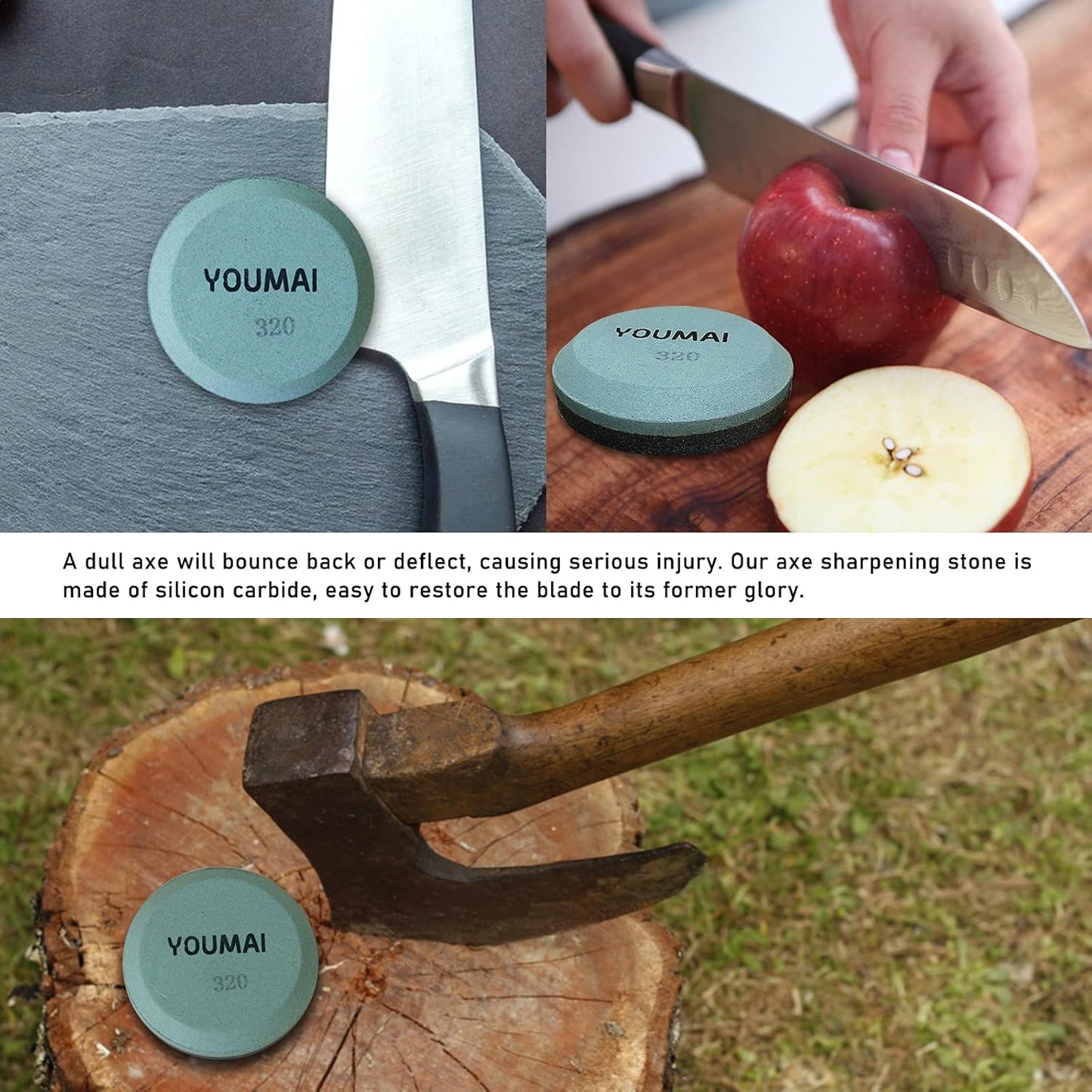 Axe Sharpening Stone, 180 and 320 Grit Hatchet Whetstone Multi-Purpose Blade Knife Sharpener for Your Axe, Machete, Garden tool, and More (with Reusable Box)