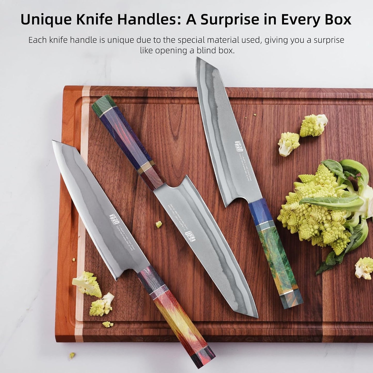 8 Inch Kiritsuke Chef Knife, Japanese-Style Kitchen Knife with 7-Layer 440C Clad Steel Blade, Colorful Stabilized Wood Octagonal Handle, Versatile for Slicing, Chopping, Dicing and Meal Prep