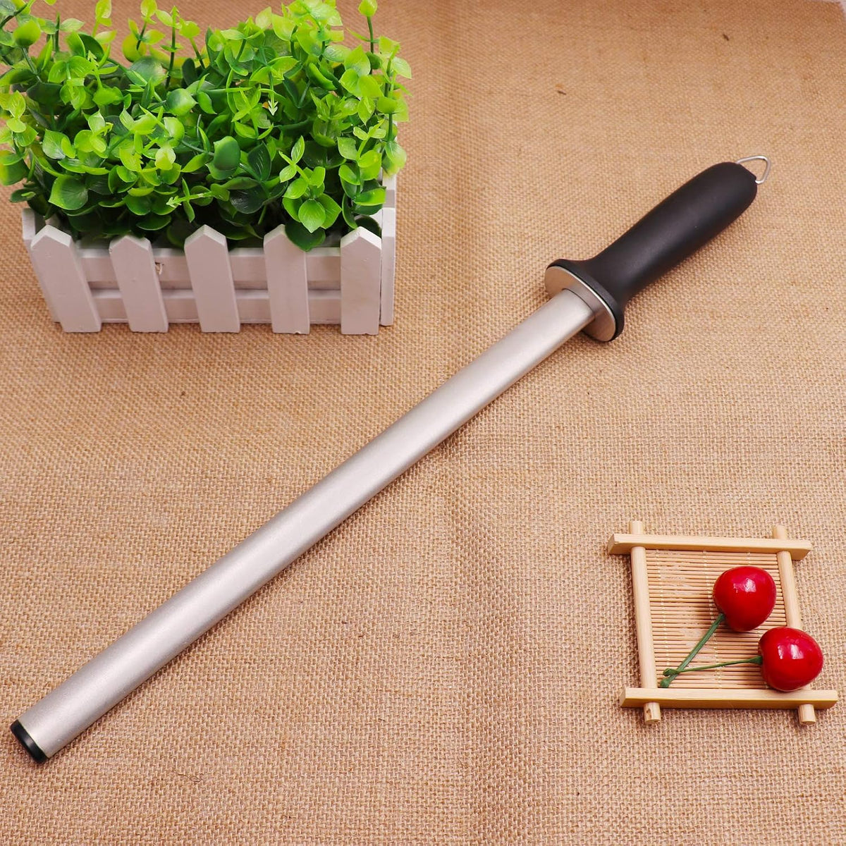 10inch Diamond Houselold Sharpening Rod, Professional Kitchen Knife Sharpener Steel, Premium Knife Blades Honer, Ideal for Kichen, Master Chef, Home Cooking and Hunting, 600# Grit, Oval