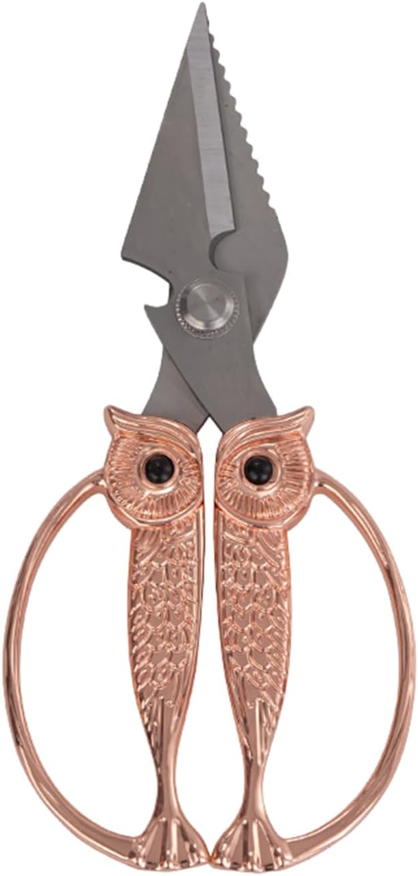 Owl Kitchen Scissors All Purpose, Stainless Steel Heavy Duty Sharp Shears for Meat, Chicken, Fish, Poultry, Herb, Bread (Gun-black, Large)