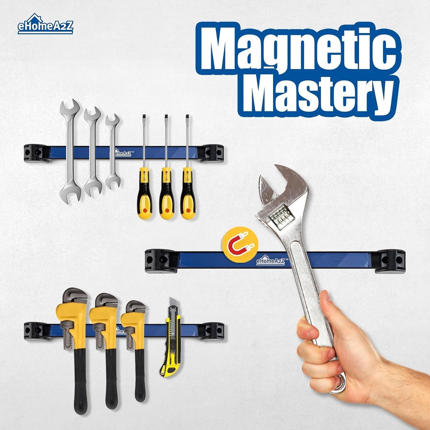 Magnetic Tool Holder (4 Pack) Heavy-Duty Rack, 18 Inch, Wall Mounted, Garage & Shop Organizer, Gifts for Men
