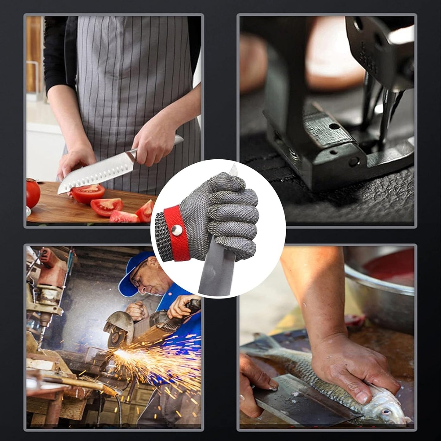 Cut-Resistant Gloves, Chain Mail Gloves, Chef/Butcher/Porter/Carpenter Safety Work Gloves, for Left and Right Hands (Size : 1PCS/XL)
