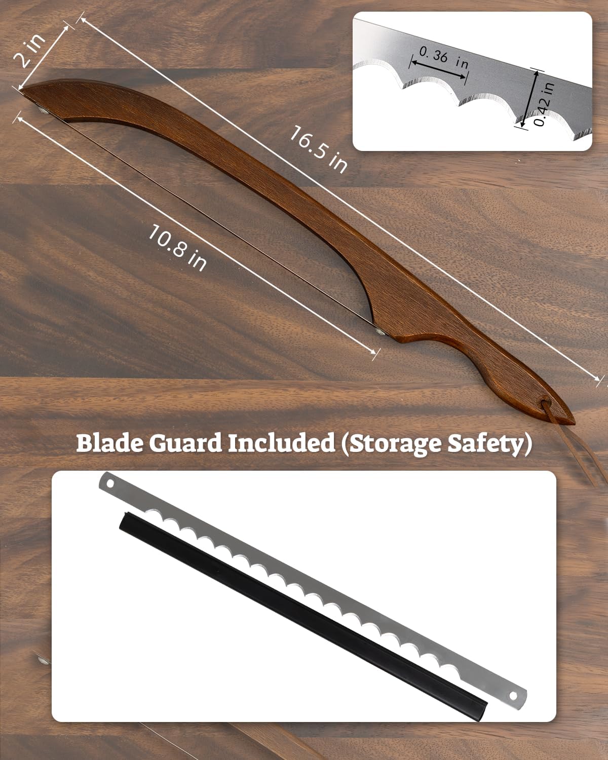 16.5” Bread slicer for Homemade Bread, Serrated Bread Knife for homemade bread with Bow Design, Premium Bread Knife, Bread Slicer, Bread Cutter for Bagels, Baguettes, Light Brown Color