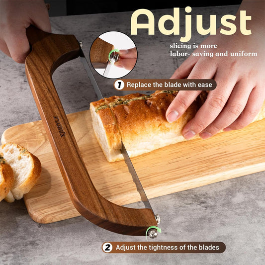 Sourdough bread knife,Bread Slicer for Homemade Bread(3, Red-brown) | Bread knife ,16"Sapele Wood Adjustable blade tightness for Even Slicing, Serrated knife,Wooden bread cutter with Bow Design
