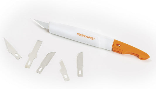 Easy Change Medium Duty Precision Craft Knife Cutting and Carving Set, Softgrip and Ideal for Precise Cutting, Includes 12 blades, Orange/White