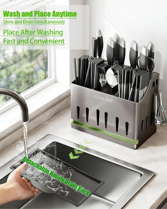 Stainless Steel Universal Knife Holder & Utensil Organizer - Countertop Knife Storage Stand, Detachable Knife Block for Kitchen Counter Knife Storage Rack Organization, Classic Gray Coating