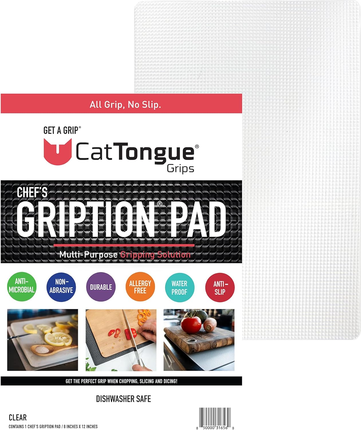 8"x12" Non-Slip Mat for Cutting Board, Black, 1-Pack | Gription's unique non-rubber material with double-sided traction is perfect for securing cutting boards, kitchen items, jars