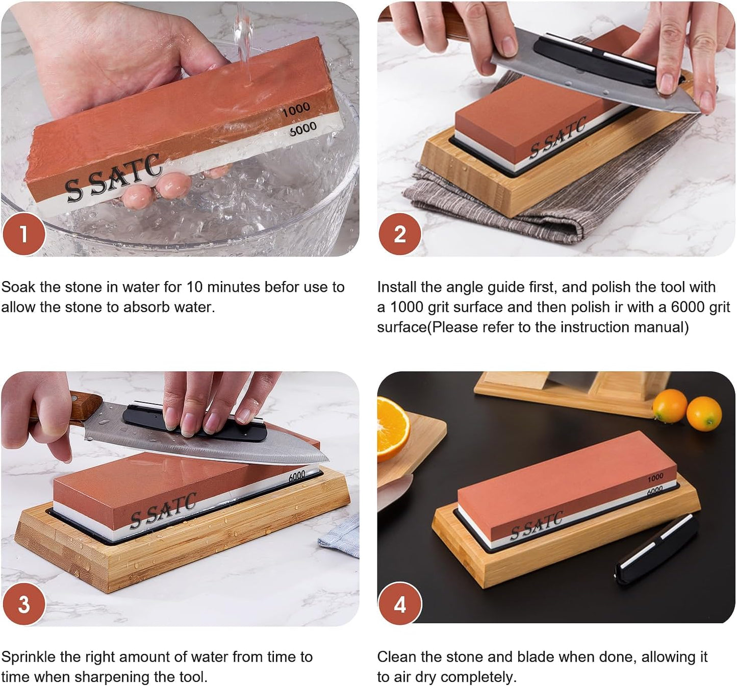 Sharpening Stones Sharpening Stones Grit 1000/6000 Professional Sharpening Stones 2-IN-1 Sharpening Stone Sharpening Stone with Non-Slip Bamboo Base and Angle Guide, Yellow