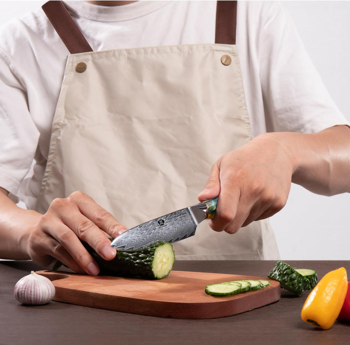 Japanese Damascus Steel Utility Knife, Multipurpose Super Sharp, Slicing, Mincing, Chopping, Peeling, Dicing