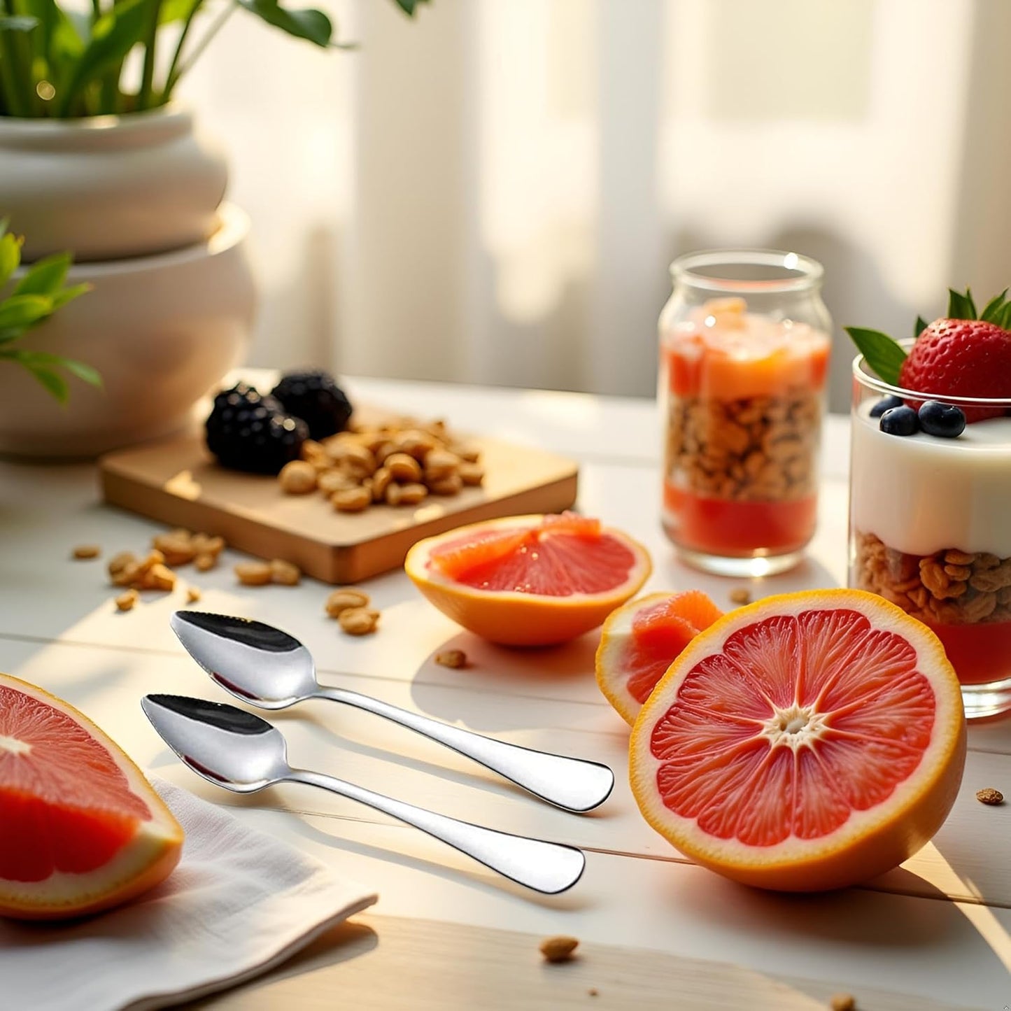 2Pcs Grapefruit Spoon Stainless Steel Fruit Spoon, Dessert Spoons, Serrated Edge Ice Cream Scrape Cut Spoons For Fruit Dessert Cheese Vegetables Kitchen Tool with Non-stick Plating