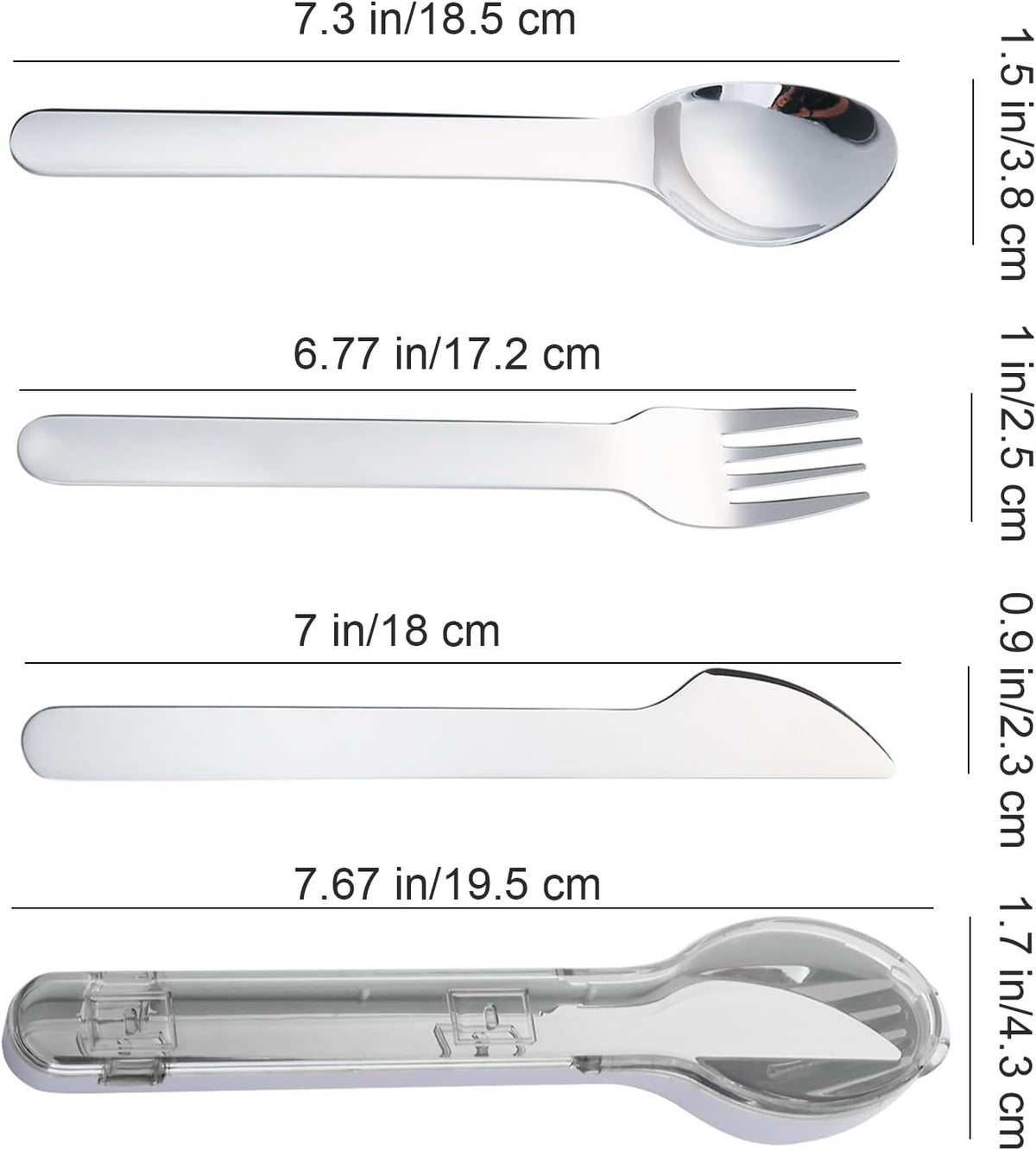3-Piece Portable Flatware Set Pocket Utensils Set 18/8 Stainless Steel Fork Spoon Knife Set with Case for Lunch Travel Camping School Work Picnics (Grey)
