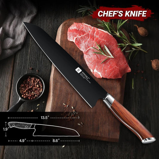 Chef Knife 8 Inch - Cooking Knife Ultra Sharp Deep Cutting Knives | German High Carbon Stainless Steel, Full Tang Ergonomic Wood Handle, Gift Box, Stain Resistant & Easy to Clean, for Cooking