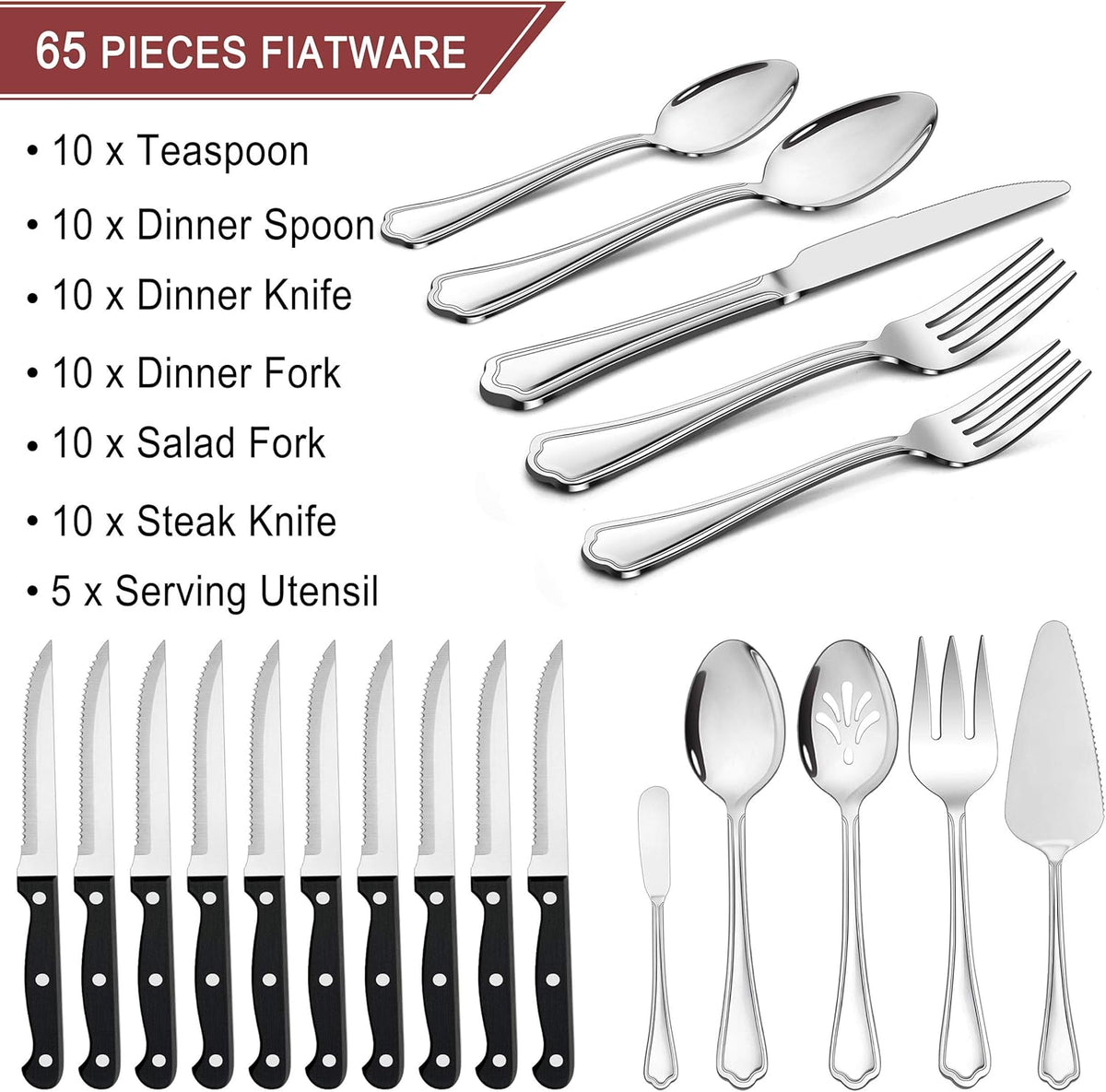 77-Piece Silverware Flatware Set for 12, Plus Steak Knives and Serving Utensils, Stainless Steel Flatware Cutlery Set, Eating Utensils Tableware with Scalloped Edge, Dishwasher Safe