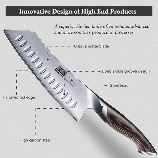 7 Inch Japanese Chef Knife, Ultra Sharp Kitchen Santoku Knives | Professional Japanese High Carbon Stainless Steel Kitchen Knife, Cooking Knife with Ergonomic Pakkawood Handle, Gifts
