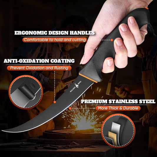 Golden Bird 6 Inch Curved Boning Knife for Meat Cutting with Non‑Slip Grip | Flexible Filet Butcher Knife with German Stainless Steel, Ideal for Meat Trimming, Fish Deboning, Gift for Men
