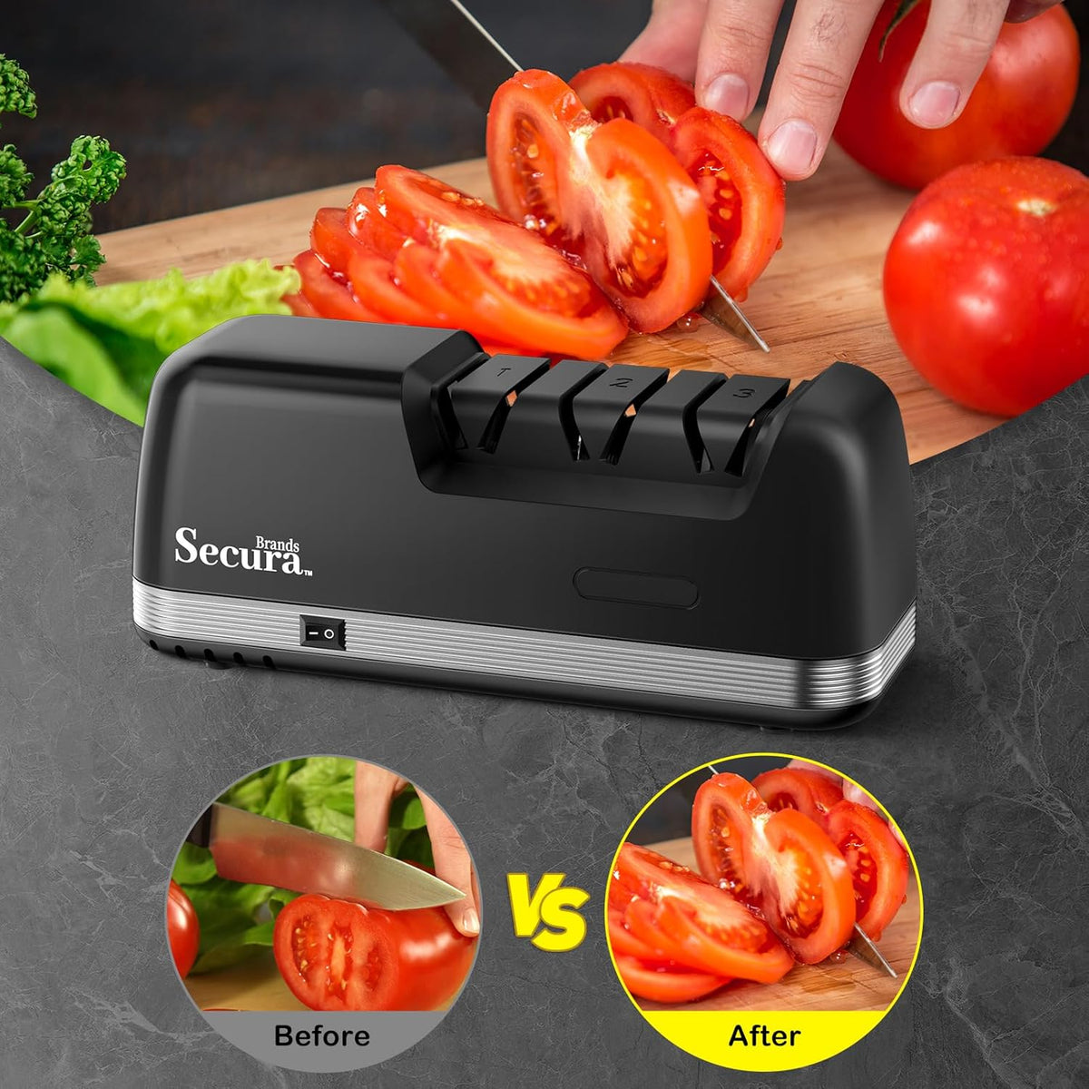 2-Stage Electric Knife Sharpener with Diamond Abrasives and Precision Angle Guides, Professional Sharpening Tool for Kitchen Straight Edge and Ceramic Knife, Black