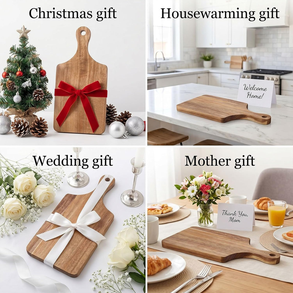 6 Pcs Acacia Wood Cutting Board with Handle, Small Wooden Cutting Board Chopping Reversible Charcuterie Serving Tray for Laser Engraving Blank Boards Kitchen Cooking Housewarming Gifts, 11.0 x 5.0 In