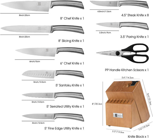 Knife Set, 17 Piece Dishwasher Safe Kitchen Knife Set with Block Super Sharp Stainless Steel Knife Sets for Kitchen with Block, Scissors & Built-in Sharpener