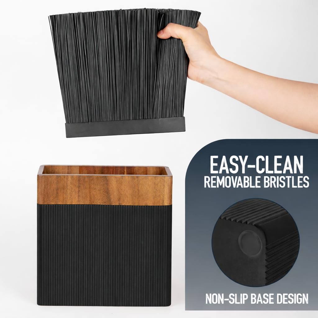 Modern Universal Knife Block Without Knives – Acacia Wood Knife Holder Stand with Bristles for Easy Knife Organization & Storage for Kitchen Counter | Cutlery Display