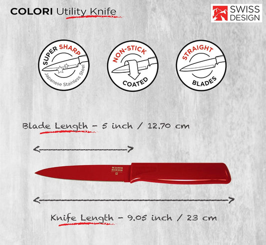 COLORI Utility Knife with Safety Sheath, 5 inch/12.70 cm Blade, Red