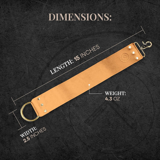 Straight Razor Leather Strop - 2.5" x 15" Hanging Strap, Brown | Cowhide for Blade Sharpening, Canvas Backing, Heavy Duty Brass Hook, Barber Style Polish, Razor Maintenance, Knife Honing