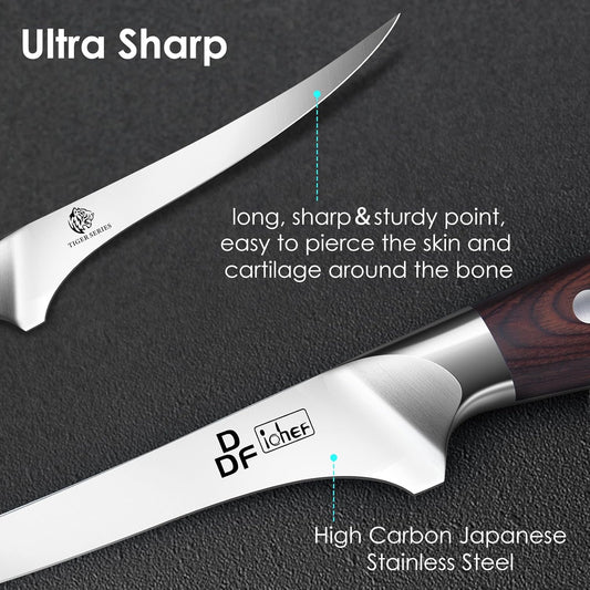 7" Fillet Knife, High-Carbon Stainless Steel Boning Knife, Pakkawood Handle | 7 Inch Filet Knife for Fish with Ergonomic Full-Tang Handle, Fish Fillet Knife for Meat Cutting Trimming