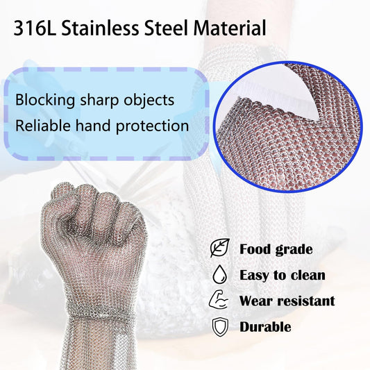 Five Finger 15CM Long Cut Resistant Stainless Steel Metal Mesh Chainmail Glove Butcher Glove With Spring Strap