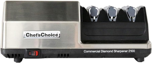 Professional Commercial Electric Knife Sharpener Edge Select With 20-Degree Sharpening Module 100-Percent Diamond Abrasives And Precision Angle Guides NSF Approved, 3-Stage, Silver
