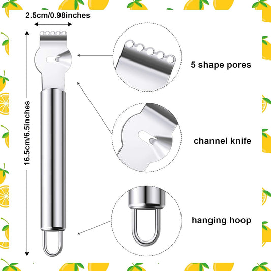 2 Pcs Lemon Peeler Zester Stainless Steel Citrus Orange Peeler Tool Fruit Cheese Grater Channel Knife Scraper for Kitchen Bar Restaurant