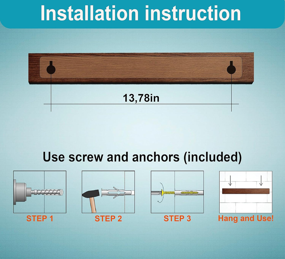 16 Inch Black Wood Knife Magnetic Strip - Wall Kitchen Magnetic Rack Holder