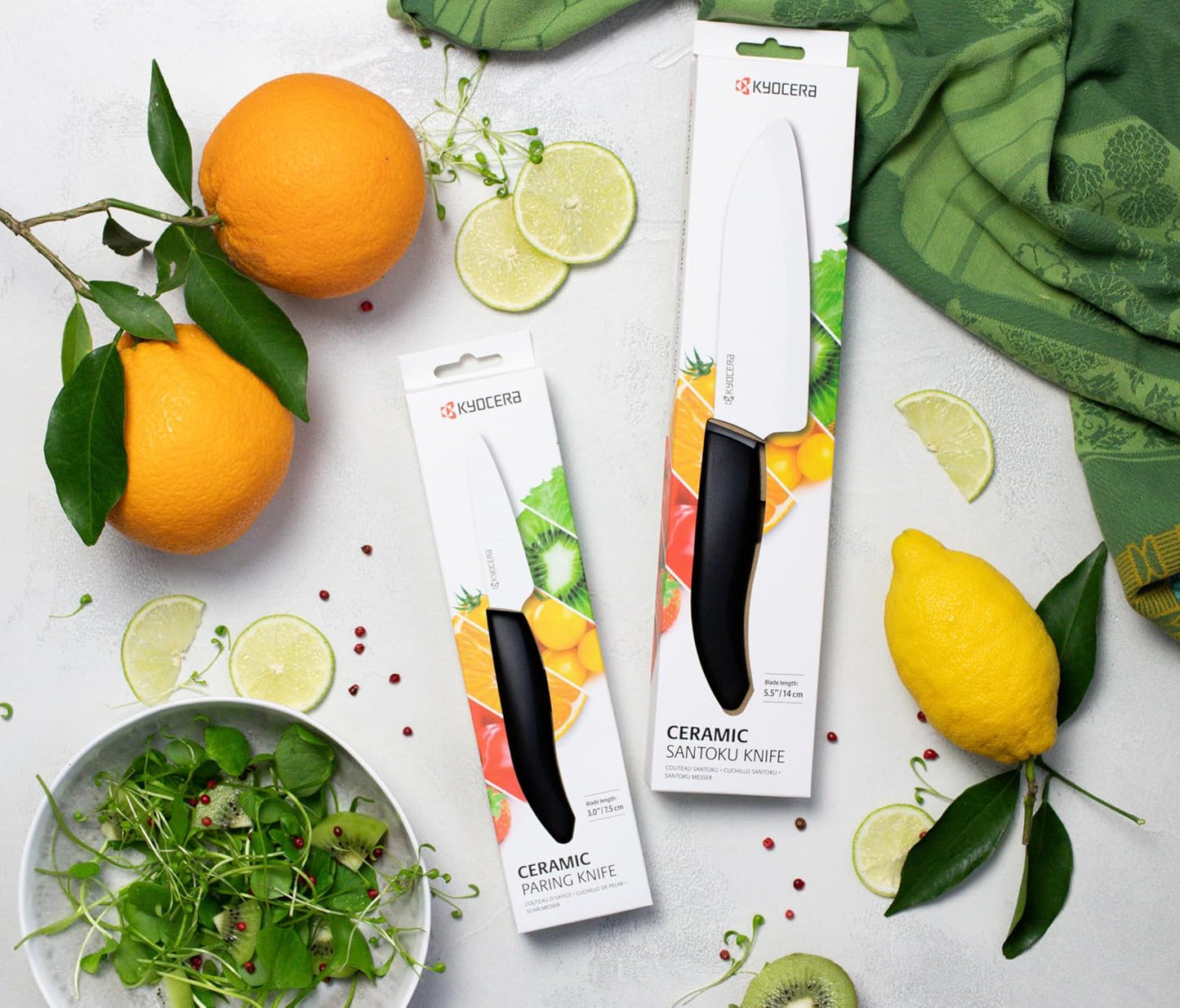 Revolution Series Paring and Santoku Knife Set, Black Blade | Revolution Ceramic Knife Set: 5.5” Santoku & 3” Paring Blades in Gift Box – Essential for Fresh Meal Preparation