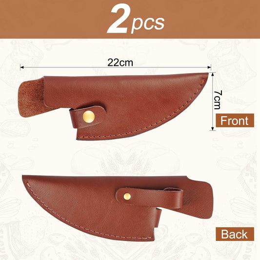 2Pcs Leather Knife Sheath, PU Leather Knives Edge Guards for 6 Inch Boning Knife Leather Knives Scabbard Cleaver Blade Protector with Belt Loop Good for Protect Fixed Blade & Carry Out