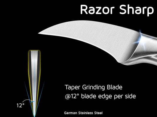 2.5 Inch Birds Beak Paring Knife, Sharp High Carbon Stainless Steel Curved Blade for Fruit and Vegetable Peeling Garnishing Cutting – Silver
