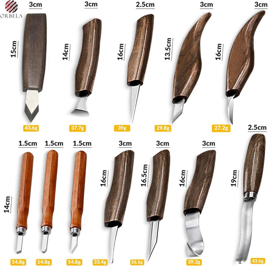 16PCS Wood Carving Tools Set Heavy Duty with Leather Roll Bag - Complete Wood Carving Kit for Beginners & Experts, Whittling Knives, Wood Carving Chisels, Sharpening Strop, Gloves Woodworking