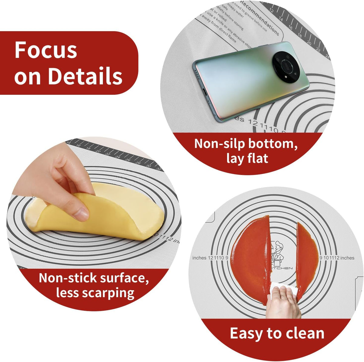 Extra Thick Silicone Baking Mat with Recipes - 26x16 inch Non Stick Pastry Mat with Measurements for Sourdough, Macarons, Bread, Pizza, Dough Rolling, Kneading, Heat Resistant to 480°F Gift for Baker