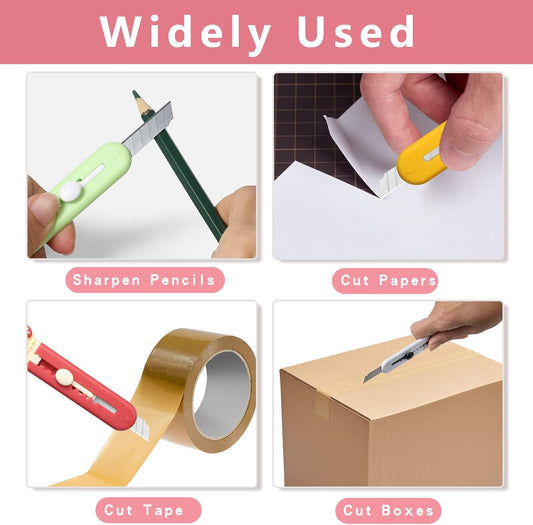 6 Pack Box Cutter Retractable, Sharp Utility Knife Retractable, Cute Box Cutters for Office, Home, Arts Crafts, Cartons, Cardboard, Paper
