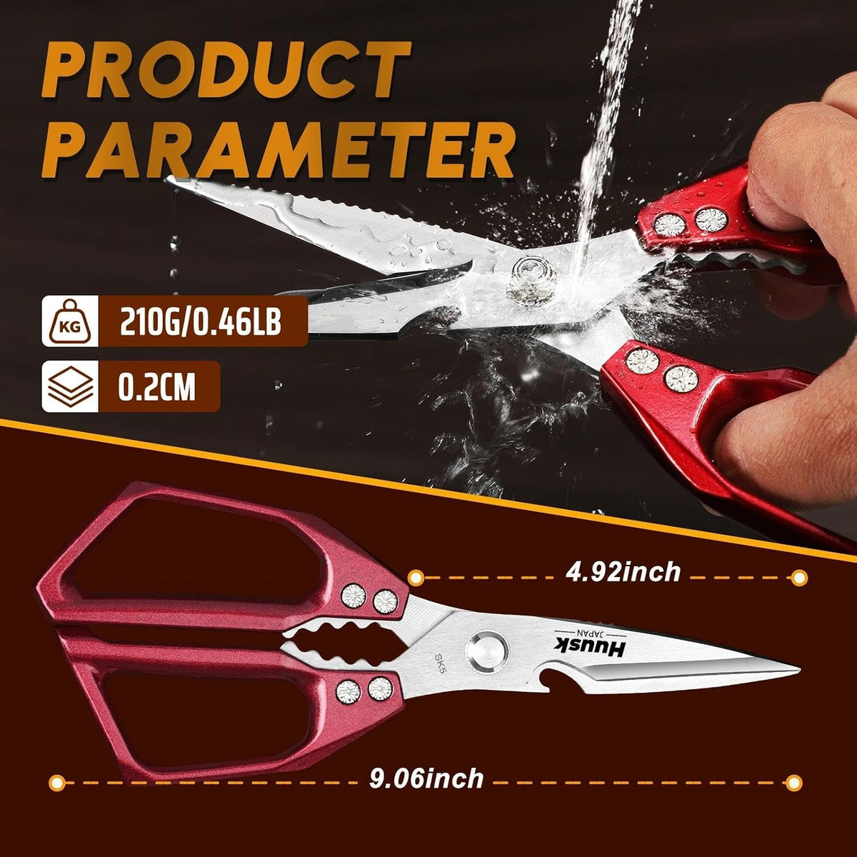 Huusk Kitchen Scissors for Food, Stainless Steel Kitchen Shears All Purpose | Multifunction Sharp Cooking Meat Scissors for Fish, Herbs, Chicken, Turkey, Gifts for Women, Non-slip Handle, Dishwasher Safe