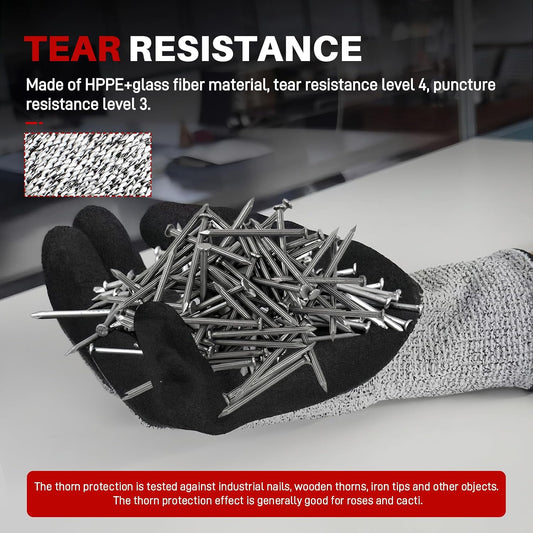 ANSI A3 Cut Resistant Gloves, Double-Layer Nitrile-Coated Safety Gloves For Automotive Repair, Heavy Machinery Processing, Logistics Handling, Woodworking, Durable, Machine Washable, L