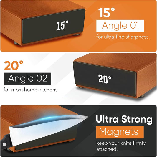 Rolling Knife Sharpener Kit, N45 Magnetic Razor-Sharp Knife Sharpening Kit with 15° & 20° Base, Kitchen Knife Sharpener Set with 400 Diamond and 1000 Ceramic Discs Ideal Gift