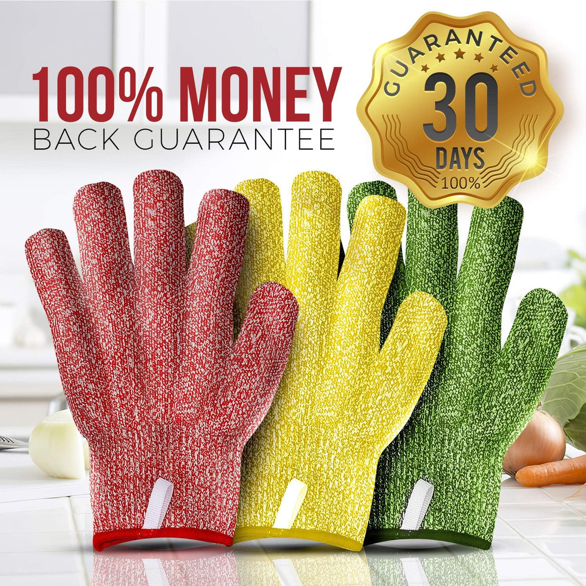 Cut Resistant Gloves – Level 5 Anti-Cut Protection, Durable, Breathable, Machine Washable Safety Gloves (Pack of 3)