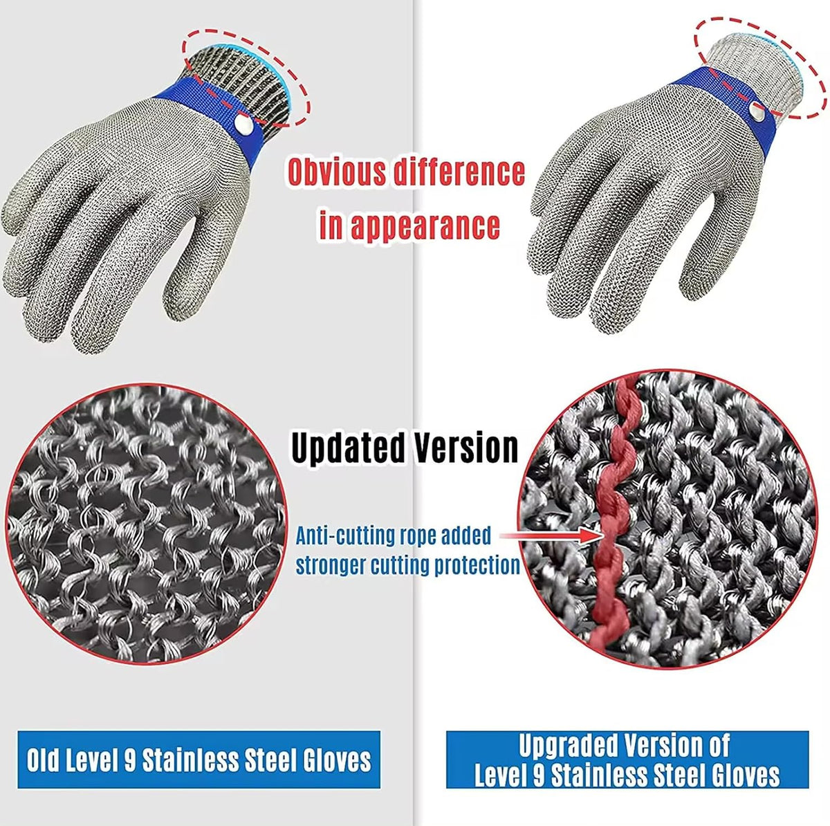 Cut Resistant Gloves Food Grade,316L Stainless Steel Mesh Metal Glove Butcher Meat Cutting, Oyster Shucking, Fishing