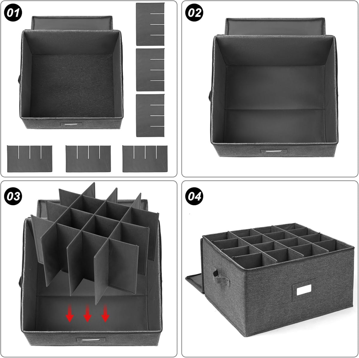 Stemware Storage Cases, Wine Glass Storage Box Containers for Crystal | Glassware Storage Containers Holds 12 Red or White Wine Glasses, Hard Top and Sides (Grey)